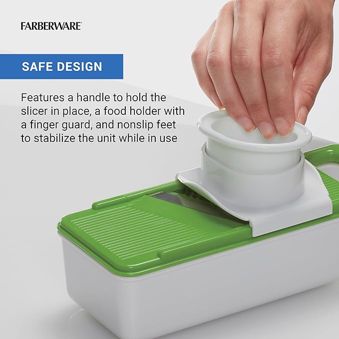 Farberware Mandoline Vegetable Slicer with 4 Blades and Container, BPA‑Free, Dishwasher Safe, Multicolored