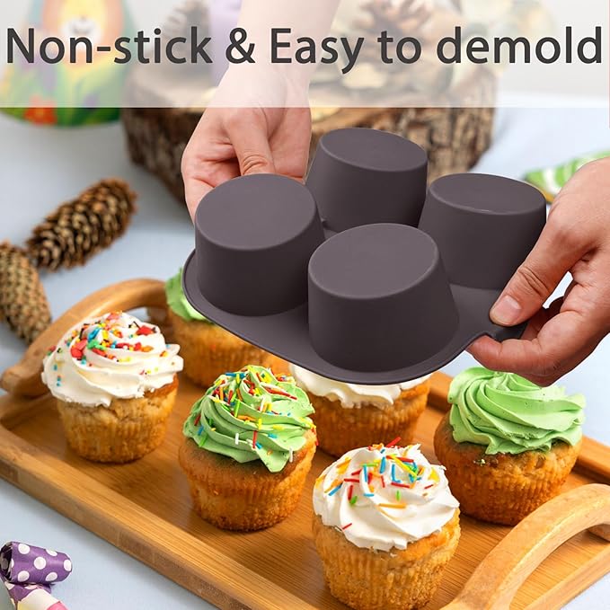 2 Pcs Silicone Muffin Tray for Air Fryer, 8-Cups Nonstick Muffin Pans with Carrying Handle, Silicone Cake Pans for Baking Cupcakes Pudding Dessert Quiches Tart, Grey