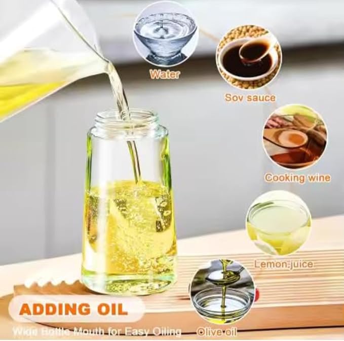 Oil Sprayer and Dispenser 2-in-1, 16oz/470ml Glass Bottle with Flip Cap, Oil Mister for Cooking, Air Fryer, Grilling, Salad, Frying, BBQ, Black