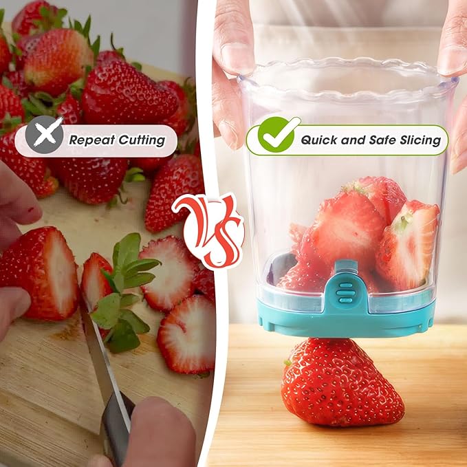 Fruit Cutter and Chopper – Cup Slicer for Strawberry, Grape, Banana, Mushroom, Kitchen Gadget for Fruits and Vegetables, Compact Slicing Tool (Black-2pcs)