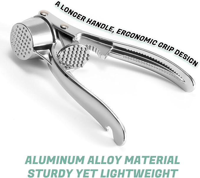 Heavy Duty Garlic Press and Mincer Set with Garlic Peeler, Rust Proof Dishwasher Safe Kitchen Tool - Easy Squeeze Ginger Crusher, Ergonomic Handle for Garlic and Nuts