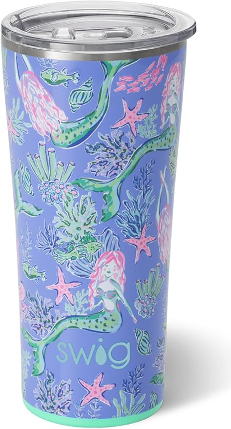 Swig Life 22oz Insulated Tumbler, Travel Coffee Tumbler with Lid, Cup Holder Friendly Travel Coffee Mug, Stainless Steel (Under the Sea)