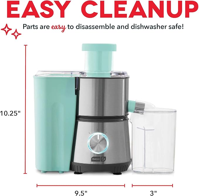 Dash Compact Centrifugal Juicer, Press Juicing Machine, 2-Speed, 2" Wide Feed Chute for Whole Fruit Vegetable, Anti-drip, Stainless Steel Sieve - Aqua