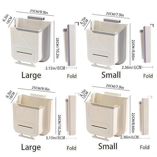 Hanging Trash Can for Kitchen Cabinet Door with 120 Garbage Bags, 1.6 Gallon Collapsible Trash Bin for Under Sink, Bathroom, Car, RV, Office (SmallCream)