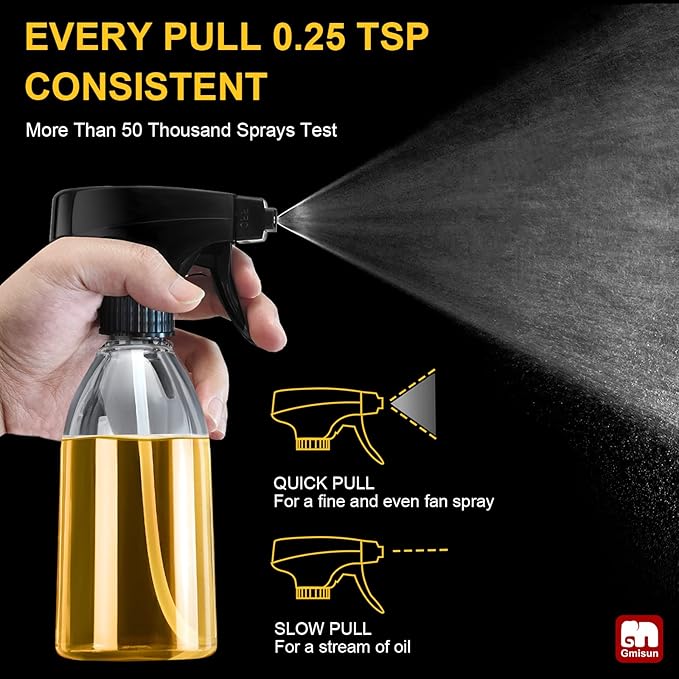 GMISUN Oil Sprayer for Cooking, 2 Pack Olive Oil Spray Bottle, 10 fl oz Food-Grade Plastic Oil Spritzer Mister, Refillable Oil Dispenser Bottle for Salad, BBQ, Grilling, Kitchen Baking, Roasting