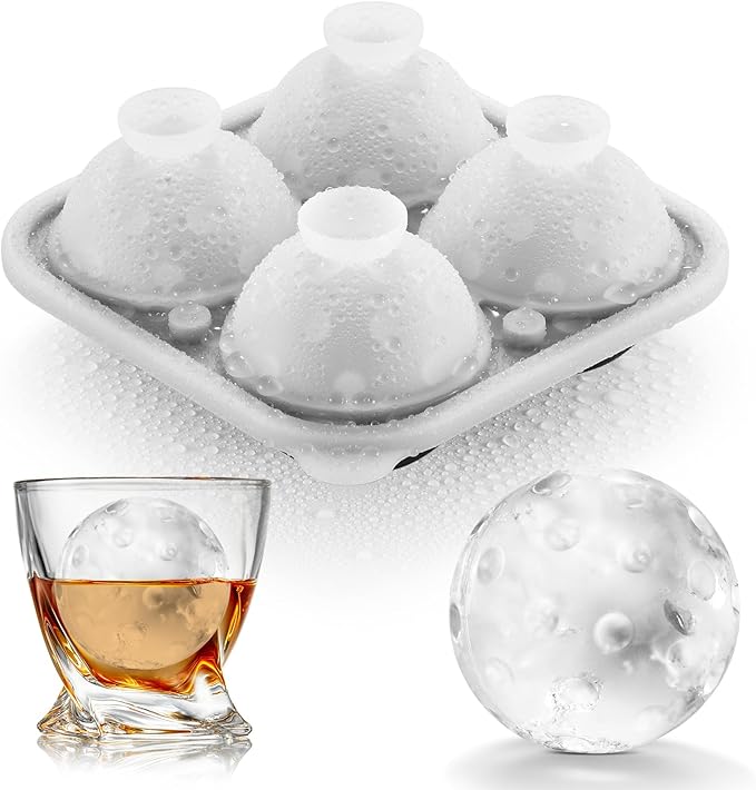 ACOOKEE Novelty Pickleball Gifts Ball Ice Maker Mold, 2.2" Large Pickleball Ice Cube Mold for Cocktails, Whiskey, Bourbon Chilling, 4 Hole Fun Shapes Big Silicone Circle Ice Cube Trays
