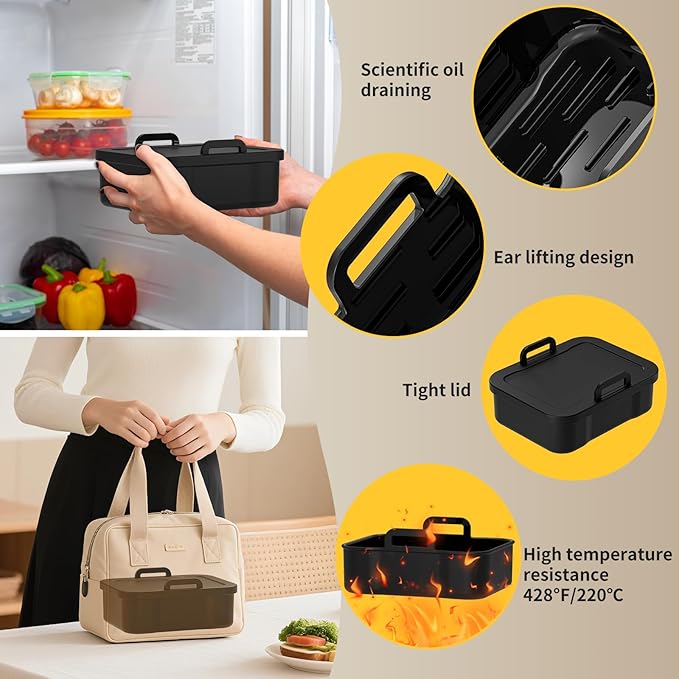 Air Fryer Silicone Liners Thickening Reusable with Lid for 5-8QT Air Fryer Basket & Ninja DZ550 DZ401 DZ302 SL401 Air Fryers,1 Pack Air Fryer Accessories for COSORI, Chefman, Instant Air Fryers