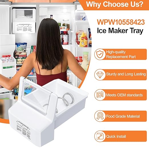 Upgraded WPW10558423 Refrigerator Ice Bucket For Whirlpool Ice Maker Replacement Parts W10558423 Whirlpool Ice Bin Replacement WRS325FDAM04 WRS325FDAM02 WRS325SDHZ WRS315SDHZ Ice Makers Tray Container