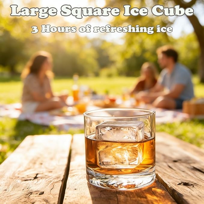 Large Square Ice Cube Molds (2-Pack),Silicone Ice Cube Trays for Freezer with Lid,Easy Release Stackable 2 inch Huge Cubed Ice Trays for Whisky