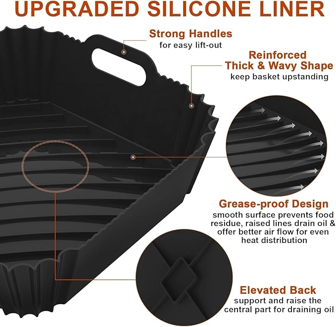 Large Silicone Air Fryer Liners Square 5-9 QT, 7.9 Inch Airfryer Liners Reusable 2 Pack Air Fryer Liners Pot Oven Liner Baking Tray, Air Fryer Basket Silicone Mat Bowl Air Fryer Accessories