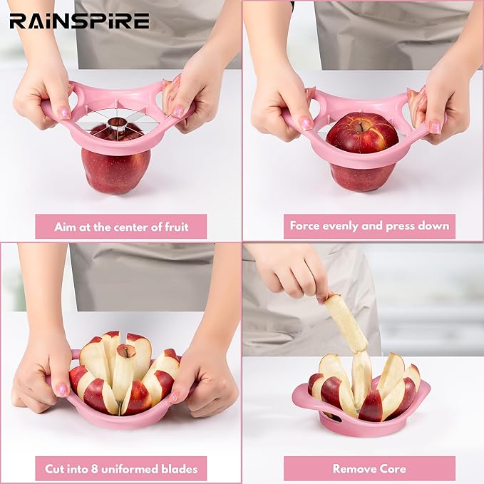 Rainspire Apple Cutter 8 Slices, 8 Blade Apple Slicer and Corer, Apple Corer Tool with Stainless Steel Blades, Super Sharp Fruit Cutter Fruit Slicer, Pink
