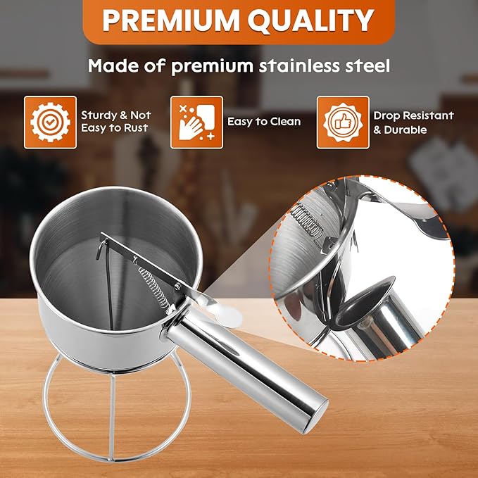 600ML/20OZ Stainless Steel Pancake Batter Dispenser, Piston Funnel Dispenser with Stand Detachable Handle for Takoyaki Baking Cake Desserts