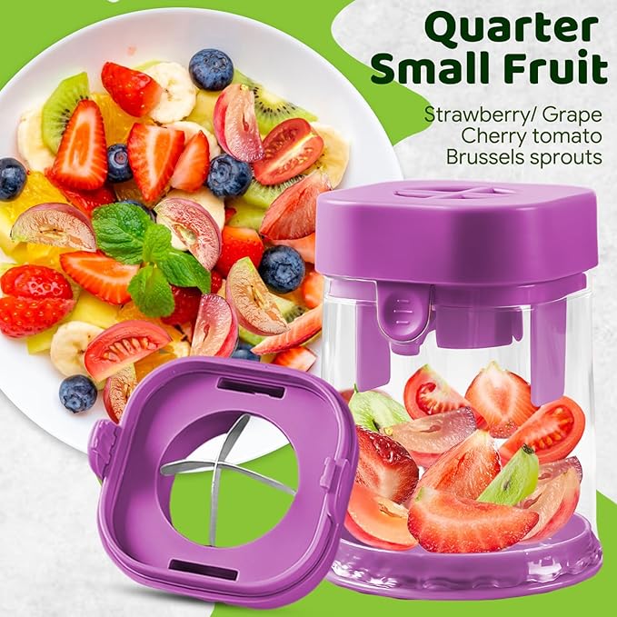 Small Fruit Cutter, Creative Strawberry & Grape Slicer, Quickly Making Fruit Vegetable Salad (Purple)