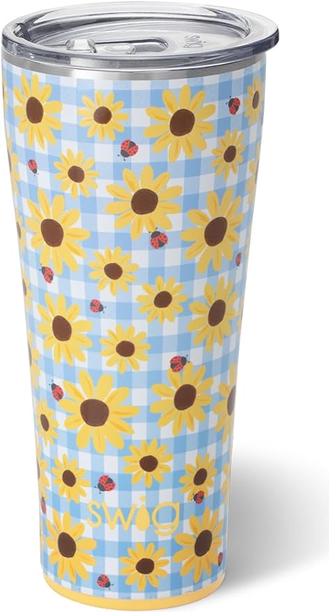 Swig Life 32oz Insulated Tumbler, Travel Coffee Tumbler with Lid, Cup Holder Friendly Travel Coffee Mug, Stainless Steel with Lid (Picnic Basket)