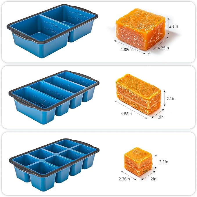 GORCI Silicone Soup Freezer Trays with Lids - 3 Pack, ½ cup, 1 cup, and 2 cup - Perfect Portion Control for Broth, Sauce & Meal Prep ，100% Platinum Silicone BPA-Free, Flexible, Dishwasher Safe