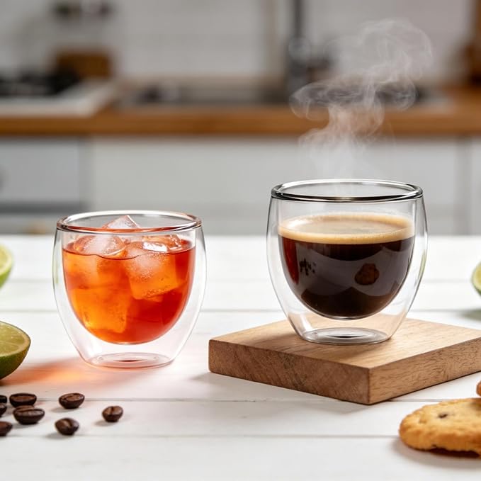 Double Walled Espresso Cups Set of 4, 5oz Clear Expresso Mugs, Small Insulated Espresso glasses for Coffee Machines