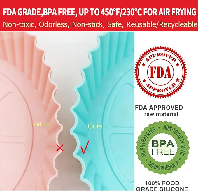 2 Pack Air Fryer Silicone Liners Pot for 3 to 5 QT, BPA-Free, Food Grade Airfryer Basket Bowl, Replacement of Flammable Parchment Paper, Reusable Baking Tray Oven Accessories(Top 8in, Bottom 6.75in)…
