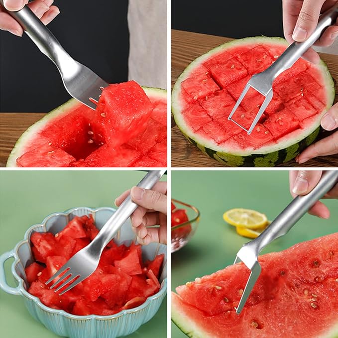 Watermelon Slicer Cutter, Stainless Steel 2-in-1 Watermelon Cutter for Family Parties Camping, Summer Watermelon Cutting Artifact, Professional Fruit Fork Slicer (2PCS)
