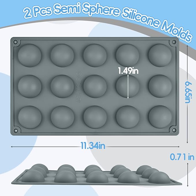 Semi Sphere Silicone Mold, 2 Pcs Silicone Sphere Chocolate Mold 30 Cavity Small Half Ball Molds for Chocolate Truffles, Candy, Ice Cubes, Jelly, Jello, Cake Decorations, Dome Mousse