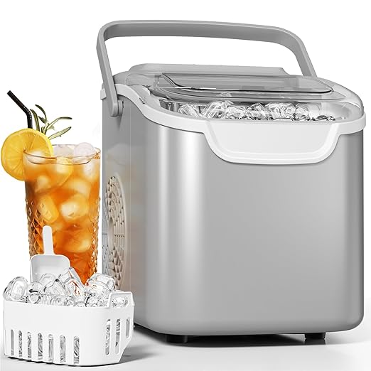 Antarctic Star Pro-Grade Countertop Ice Maker, 8 Cubes in 6 Mins, 26lbs/Day, Self-Cleaning, 2 Sizes, Ultra-Quiet for Home Bar, Kitchen, Office & Entertaining