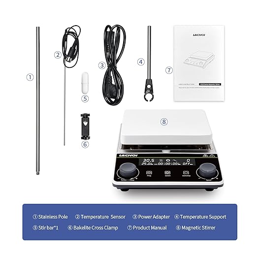 Magnetic Stirrer Hot Plate Stirrer LCD Display 300℃ Max.5L 5.9inch Magnetic Stir Plate 1600RPM Magnetic Mixer Magnetic Hotplate Stirrer with Stir Bar&Temp Probe Sensor,110V