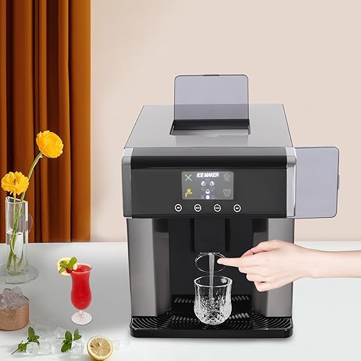 2-in-1 Nugget Ice Maker Countertop, 33Lbs/Day Portable Soft Chewable Ice Machine Self-Dispensing Pellet Ice Maker Stainless Steel Ice Making Machine with Self-Cleaning for Home Kitchen Bar Office