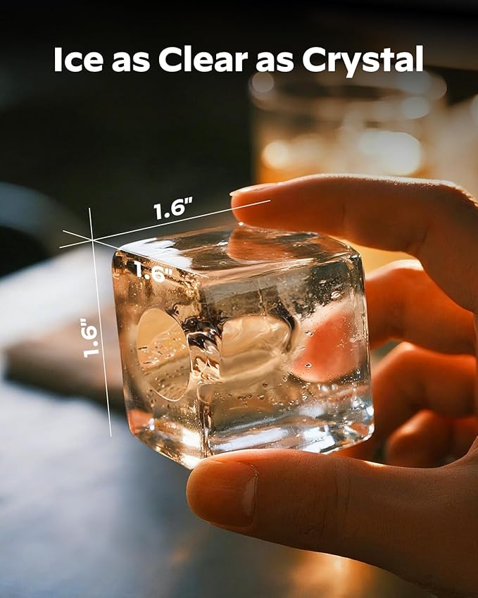 Silonn Clear Ice Cube Maker Countertop, Makes 3 Large 1.6″ Cubes in 20 Mins, Crystal Clear & Slow-Melting Ice for Whiskey, Adjustable Ice Thickness & Auto Clean, Great for Home bar, Kitchen & Party