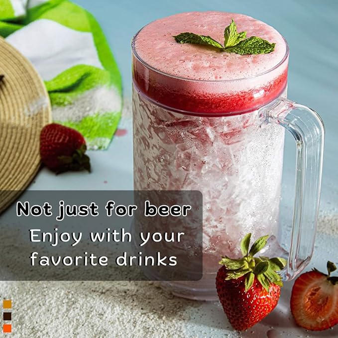 luxail Beer Mugs For Freezer, Double Wall Insulated Plastic Beer Glasses – Freezer Mugs, 16 oz – Perfect Frozen Beer Mugs for Home Bar Accessories, Gifts for Men, (1)