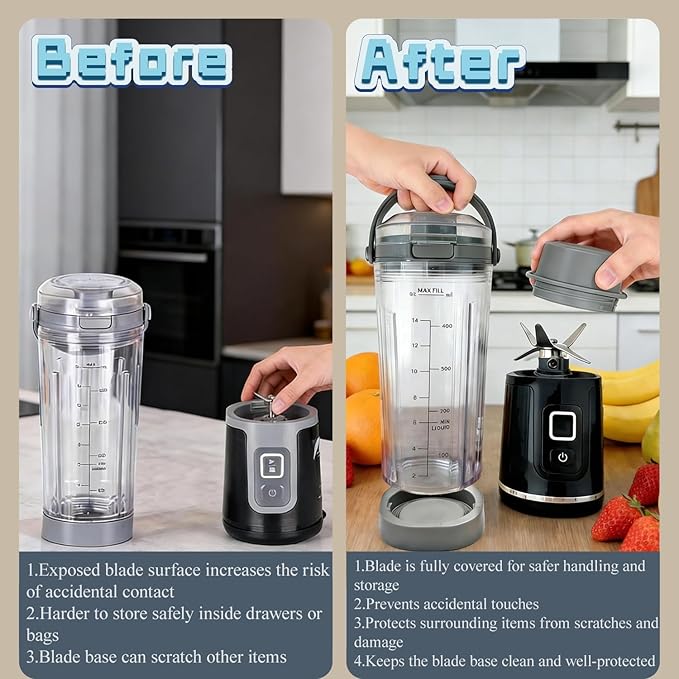 Blade Cover and Vessel Cap Set for Ninja Blast Portable Blender BC100 & BC151 Series Leakproof Replacement Accessories For Food-Grade,Dishwasher-Safe,Grey