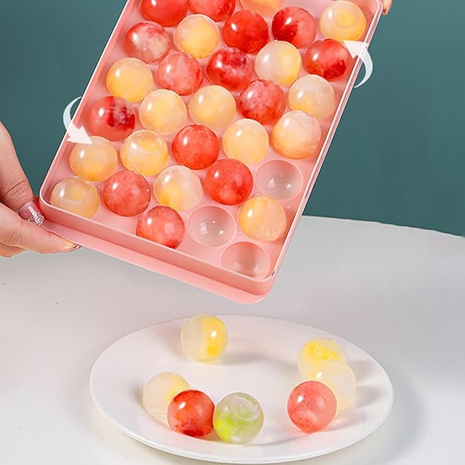 Round Ice Cube Tray with Lid, Mini Ice Ball Maker Mould for Freezer 33 Reusable Sphere Circle Ice Making Mold Easy Release for Water Cocktail Whiskey Coffee