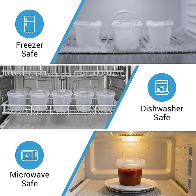 ASEVAT Airtight Clear Plastic Bucket with Lid, Ice Buckets for Parties, Reusable Ice Cream Tub with Handle, Food Storage Container, Food Grade Freezer and Microwave Safe for Sauce, Soup (5 OZ/6 PACK)
