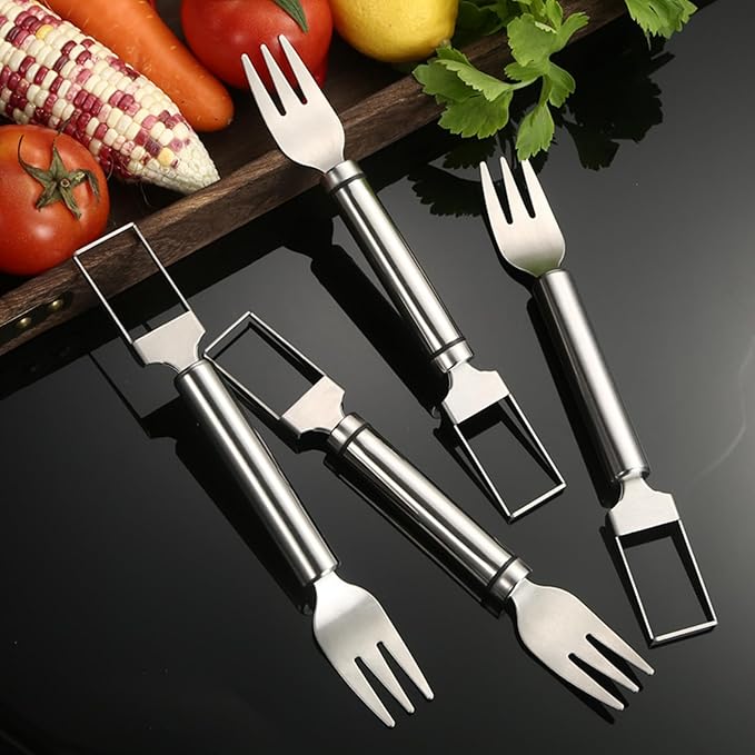 2pcs Stainless Steel Fruit Cutter, Watermelon Fork Slicer Cutter, 2 in 1 Cutting Tool for Kitchen Camping Party, Sanding Texture. Comfortable Grip, Smooth and Polished (2 Basic)