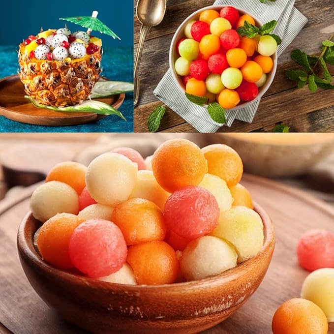 2PCS Melon Baller Scoop, Stainless Steel Double-Headed Fruit Baller Spoon and Fruit Carving Cuter, DIY Watermelon Cantaloupe Ice Cream Tool for Party Decoration