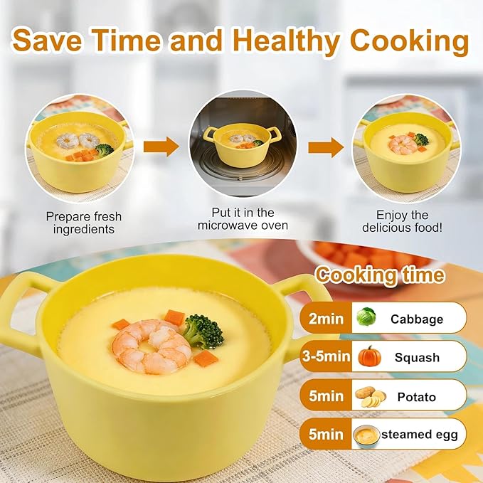 Small Silicone Steamer Microwave, Steamer for Baby Food Maker, Vegetable, Egg, 100% Food Grade Silicone Microwave Bowl with Lid and Handle, Non-stick, Easy Clean, Dishwasher Safe, 19oz
