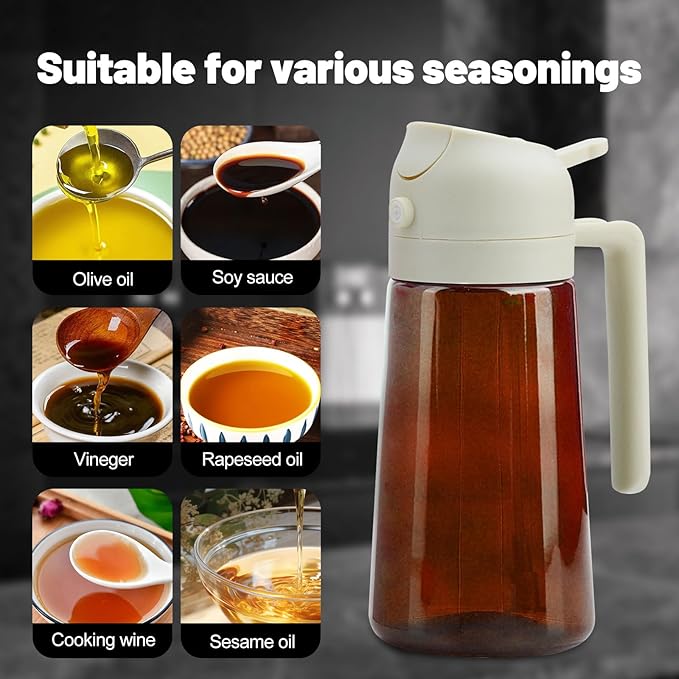 2 In 1 Oil Dispenser And Oil Sprayer, 16 Oz/470 Ml Oil Dispenser For Kitchen Spray, With Fine Mist Nozzle, Suitable For Cooking, Air Fryer, Salad, Grilling (white-2)
