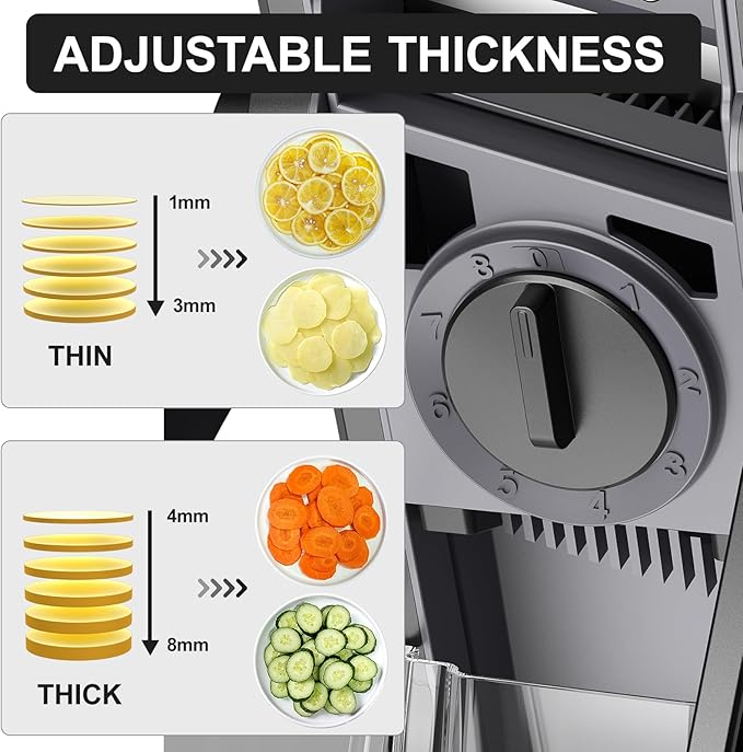 QYKIC Safe Mandoline Slicer, Potato Clips Vegetable Food Cutter, Thickness Adjustable for Cucumber Onion Lemon with Vegetable Peeler (Only Slicer) Black