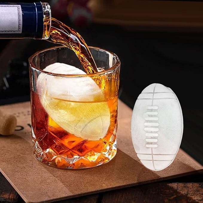 Football Ice Cube Mold, Football Shapes Ice Cube Tray, Silicone Oval Ice Mold Chocolate Mold with Clear Funnel-type Lid, Make 4 Large Ice Balls for Chilling Whiskey Cocktails Drinks, Coffee
