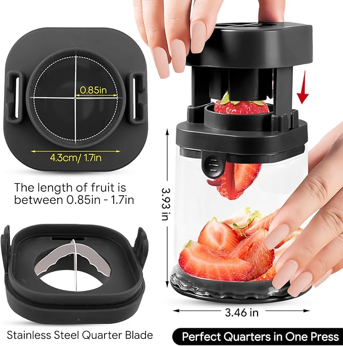 Small Fruit Cutter, Creative Strawberry & Grape Slicer, Quickly Making Fruit Vegetable Salad (Black)