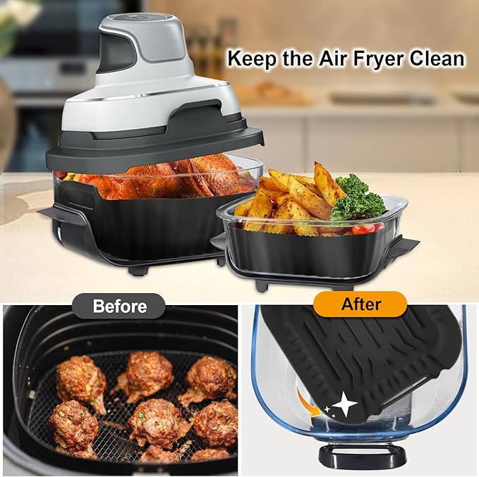 Silicone Heat Resistant Mat for Ninja Crispi,2Pc Silicone Air Fryer Liners for Ninja Crispi 4-QT&6-Cup Container Compatible with FN101GY/FN101SG/FN101ST,Reusable Air Fryer Accessories for Ninja Crispi