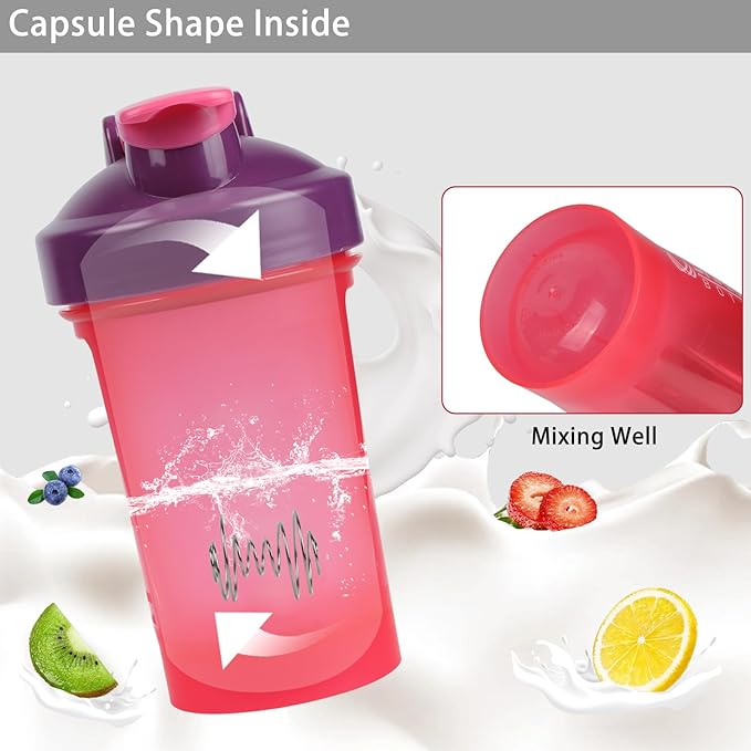 Shaker Bottle,400ml Small Protein Shaker Bottle with Mixing Ball, Portable 14oz GYM Shakes Cup for Workout,BPA free, 100% Leak Proof,Dishwasher Safe（Pink）