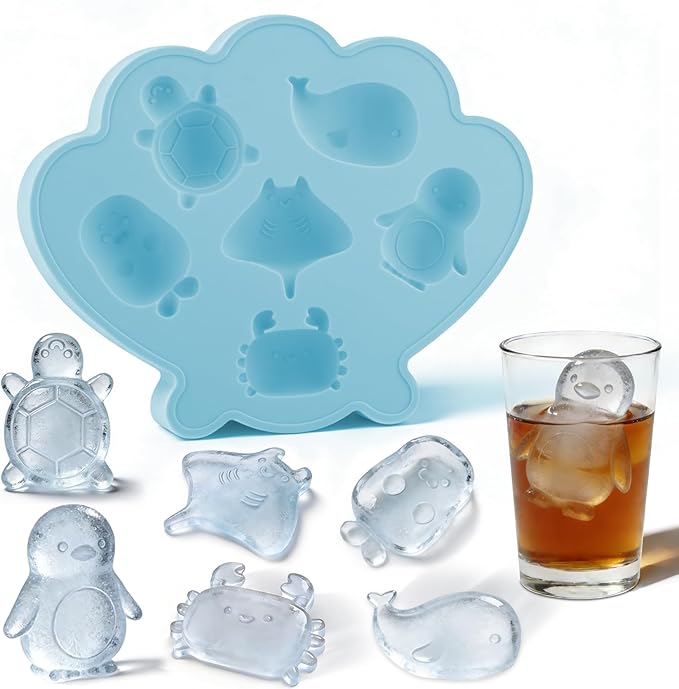Fu Store Ice Cube Tray Shell Silicone Ice Cube Trays with Cute Marine Life Shapes Cubes Easy to Release Perfect for Freezer Home, Kitchen, Drinks, Cocktail, Coffee, Chocolate Mold (Blue)
