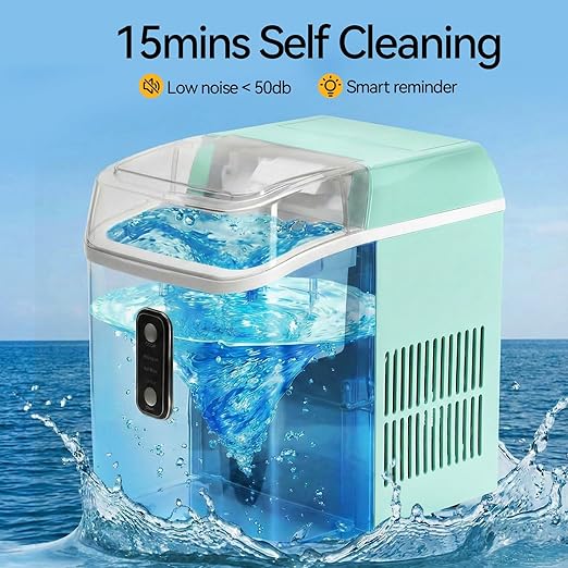 NEWBULIG Nugget Ice Makers Countertop, Portable Nugget Ice Machine, Ready in 6 Mins, 24lbs in 24Hrs, Auto-Cleaning, with Basket and Scoop, for Home, Kitchen, RV, Camping, Green