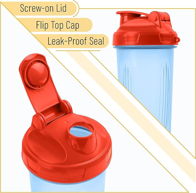 Mr. Pen- Shaker Bottles for Protein Mixes, 28 oz, 1 Pack, Blue with Orange Top, Protein Shaker Bottle with Wire Whisk Ball