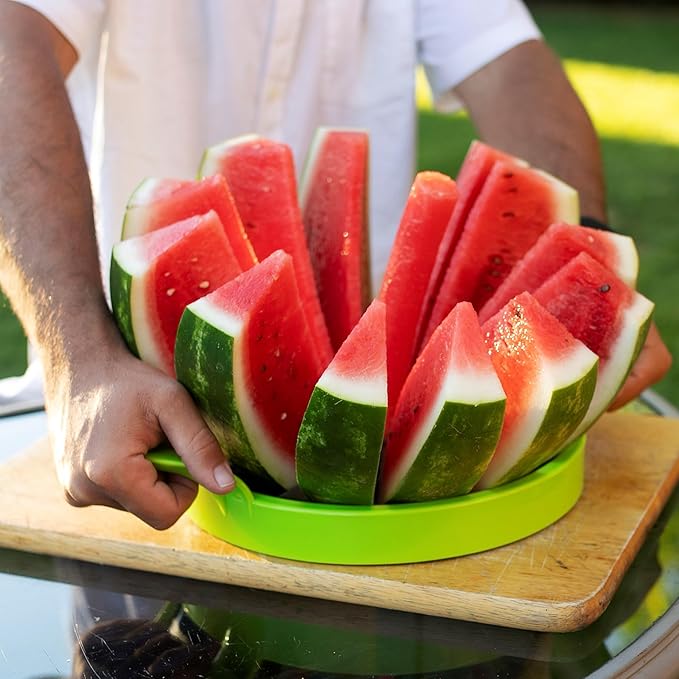 KOLORAE Extra Large Watermelon Slicer, Stainless Steel Cutter with Durable Easy Grip Handles, Round Divider to Easily Cut Fruits, Slices Melons up to 10in.