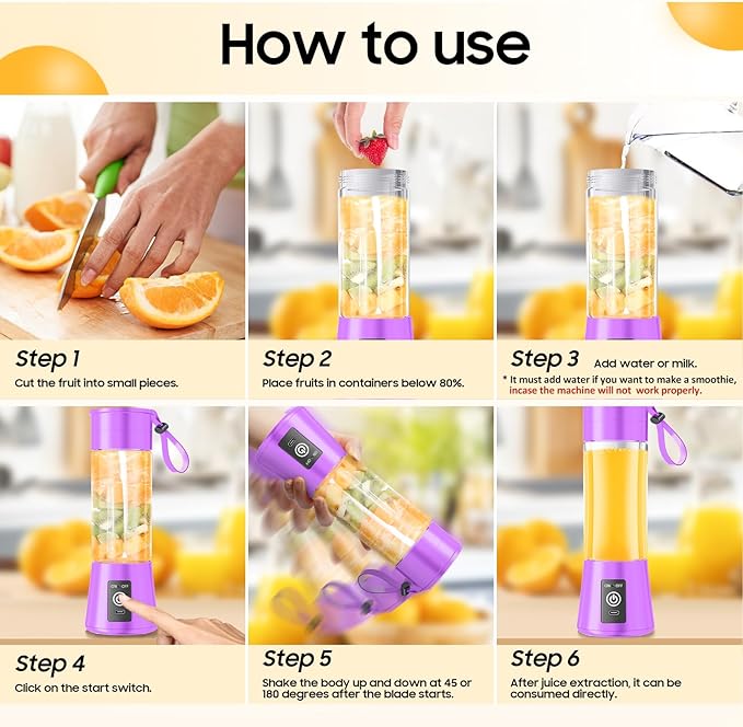 2026 Newly Upgraded Portable Smoothie Blender - Cordless Personal Blender Type-C Rechargeable, 13Oz Juice Cup BAP Free, 20,000Rpm Speed Powerful Blending, Freshly Squeezed in Sports/Office