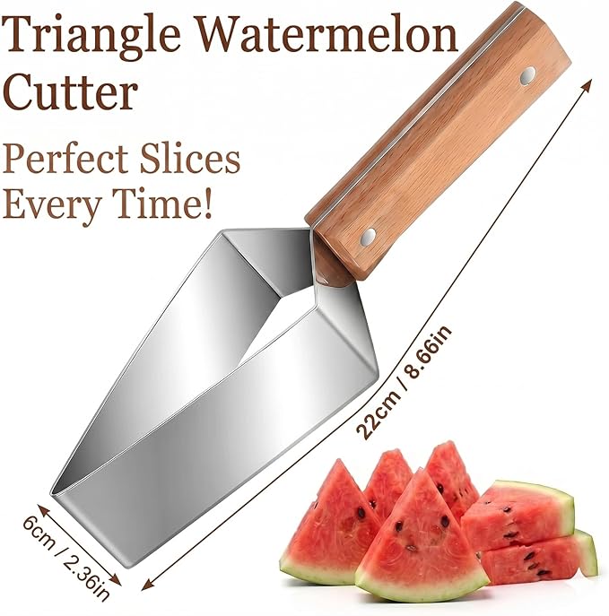 Triangle Watermelon Cutter, 2026 Precision Watermelon Cutter Slicer Tool, Stainless Steel Watermelon Cutter with Wooden Handle - Melon Slicer, Fruit Cutter for Kitchen, Picnic & BBQ (1Pcs)