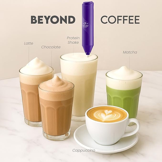 Zulay Kitchen Milk Frother Handheld Battery Operated – Electric Drink Mixer for Coffee, Lattes, Cappuccinos, Matcha & Hot Chocolate – Portable Foam Maker & Coffee Bar Accessory - Blackberry Purple