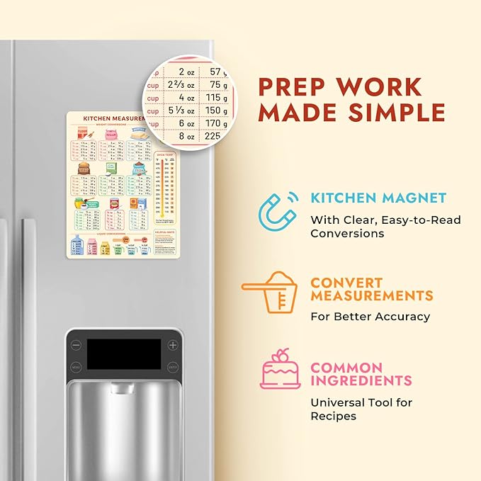 Kitchen Conversion Chart Magnet for Easier Cooking & Kitchen Baking - Kitchen Gadget Baking Gifts - Metric Conversion Chart for Cooking - Cute Kitchen Accessories - Kitchen Needs Baking Accessories