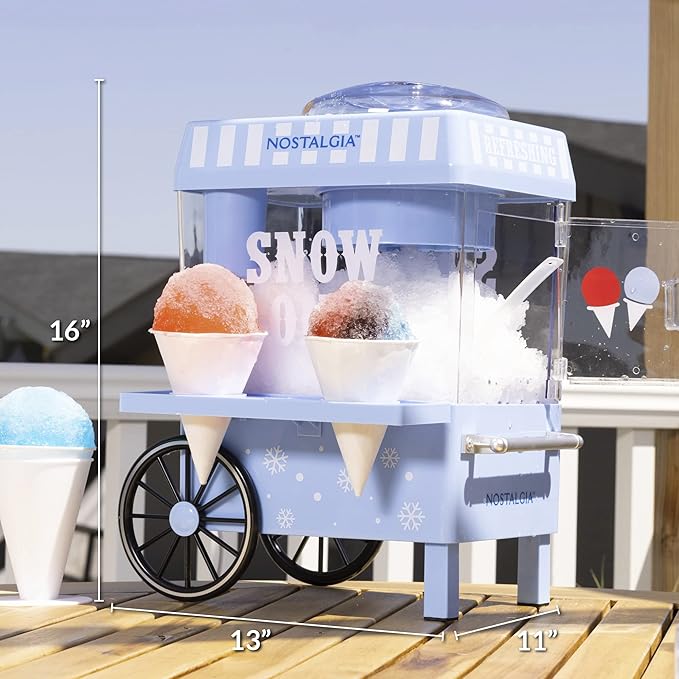 Nostalgia Snow Cone Machine – Retro Table-Top 8 Oz Snow Cone Maker Makes 20 ICY Treats– Countertop Slushie Machine Includes 2 Reusable Plastic Cups & Ice Scoop-Vintage Blue