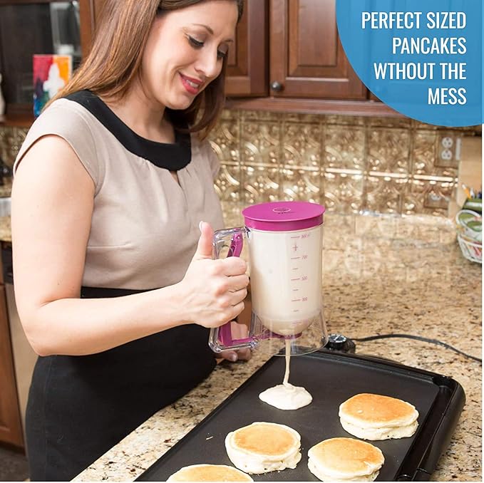 KPKitchen Pancake Batter Dispenser and Pancake Spatula Flipper - Perfect Baking Tool for Cupcakes, Waffles, Crepes, Cake or Any Baked Goods (Purple) - Heat Resistant Wide Spatula Perfect for Pancakes